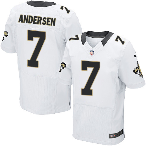 Men's Elite Morten Andersen Nike Jersey White Road - #7 NFL New Orleans Saints